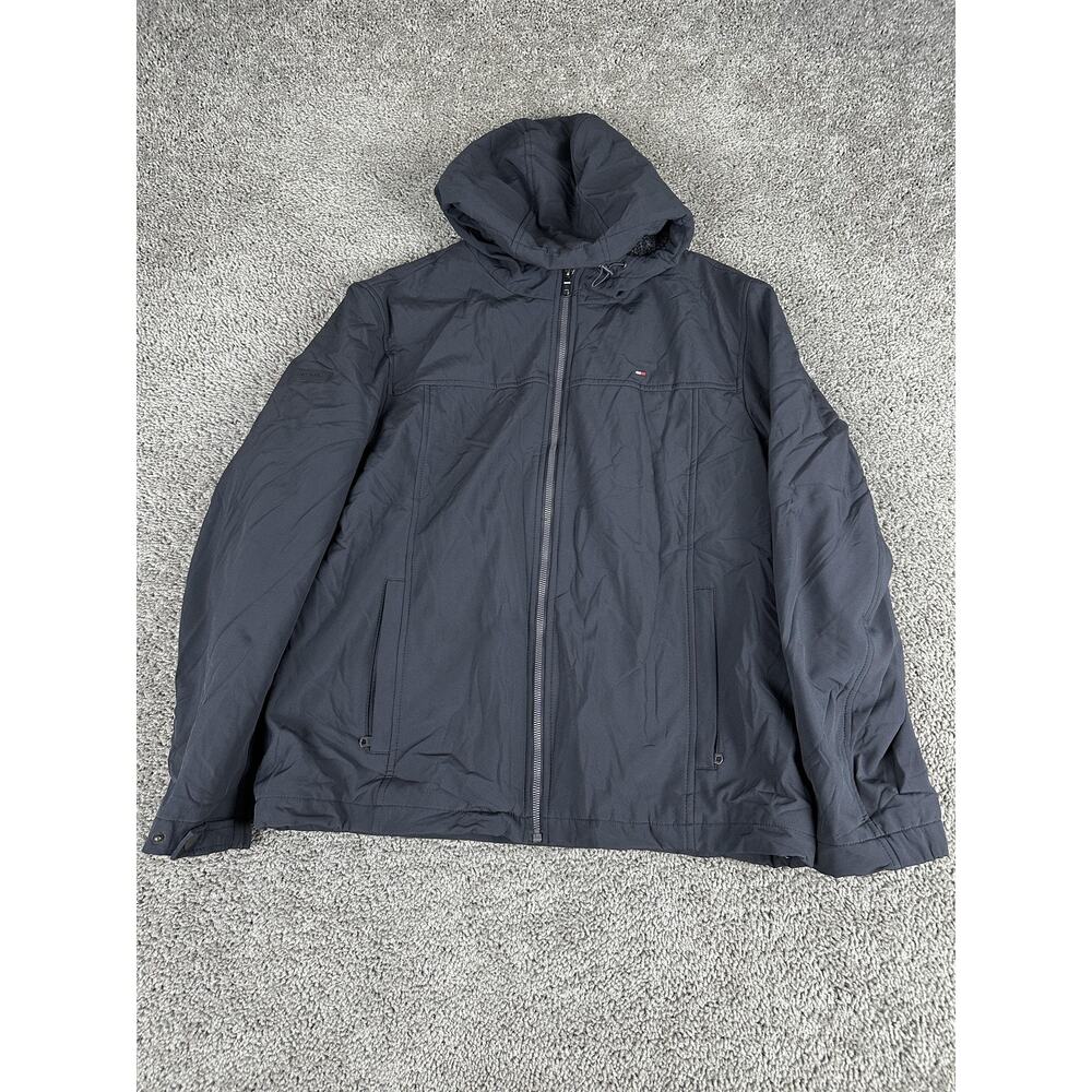 Tommy Hilfiger Jacket Mens Large Black Hooded Sherpa Lined Winter Coat Warm